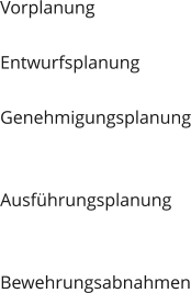 Vorplanung  Entwurfsplanung  Genehmigungsplanung   Ausfhrungsplanung   Bewehrungsabnahmen